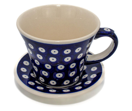 Ceasca pentru cafea cu farfurie Blue Eyes, ceramica smaltuita, pictata manual, 240 ml