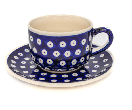 Ceasca pentru cafea cu farfurie Blue Eyes, ceramica smaltuita, pictata manual, 210 ml