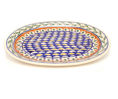 Platou oval pentru servire Festive Season, ceramica smaltuita, pictat manual, 26,7 x 34,0 cm, Zaliano