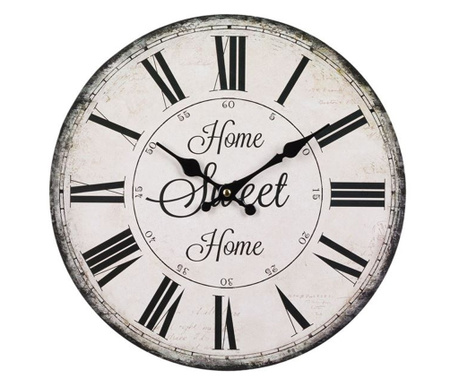Часовник Home, Стенен, Кръгла форма, Римски цифри, Надпис, Дърво, 34х0,5 см, Сив/Черен