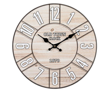 Часовник Home, Стенен, Кръгла форма, Надпис, Дърво, 34х0,5 см, Кафяв/Бял