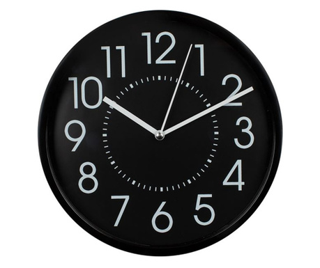 Часовник Home, Стенен, Кръгла форма, Пластмаса, Стъкло, 20х3,5 см, Черен/Бял