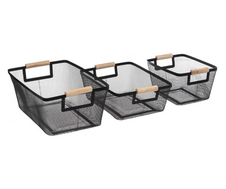 Set 3 cutii depozitare Zamos, metal, negru, 24.5x17.5x11cm, 31.5x23x13cm, 36.5x23x15cm
