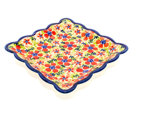 Farfurie patrata mica Fire Poppies, ceramica smaltuita, pictata manual, 16,4 x 16,4 cm, Zaliano