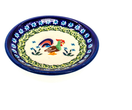 Farfurie dulceata, rotunda Vintage Rooster, ceramica smaltuita, pictata manual, 11,6 cm, Zaliano