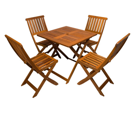 Set masa cu 4 scaune pliabile, Hamburg, lemn, patrata 75x75x72,5 cm
