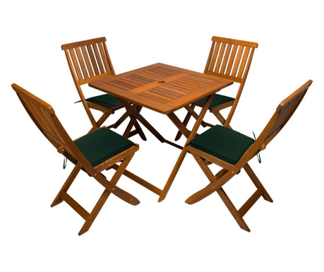Set masa cu 4 scaune pliabile cu perne Hamburg, lemn, patrata 75x75x72,5 cm