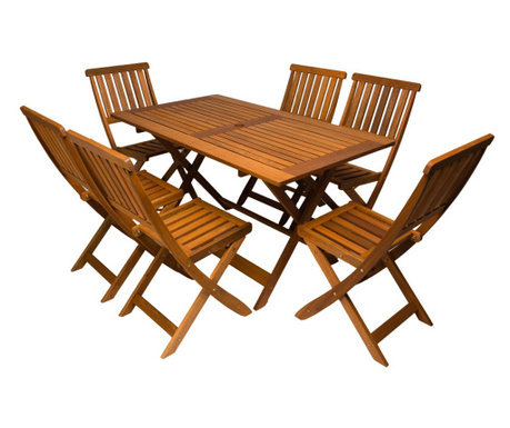 Set masa cu 6 scaune pliabile Bremen, lemn, dreptunghiulara 75x134,9x72,5 cm