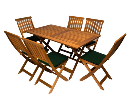 Set masa cu 6 scaune pliabile cu perne Bremen, lemn, 75x134,9x72,5 cm
