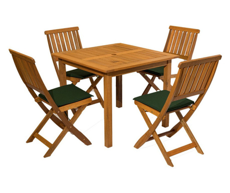Set masa cu 4 scaune pliabile cu perne Essen, lemn, patrata H73,5xW90xL90 cm