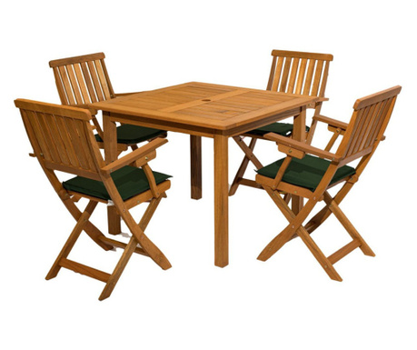 Set masa cu 4 scaune pliabile cu brate si perne Essen, lemn, patrata H73,5xW90xL90 cm