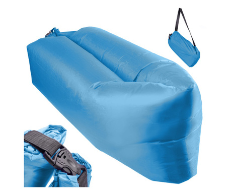 Saltea Autogonflabila "Lazy Bag" tip sezlong, 230 x 70cm, culoare Albastru, pentru camping, plaja sau piscina