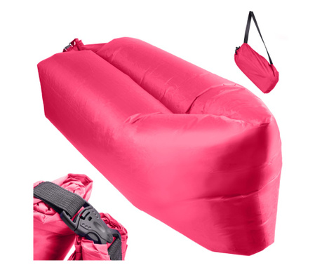 Saltea Autogonflabila "Lazy Bag" tip sezlong, 230 x 70cm, culoare Roz, pentru camping, plaja sau piscina