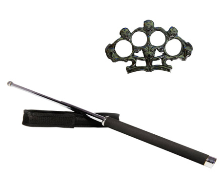 Комплект телескопичен бастун 65 см и розетка с черепи, сребро