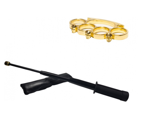 Комплект гъвкави телескопични бастуни с 47см черна дръжка и златна черепна розетка