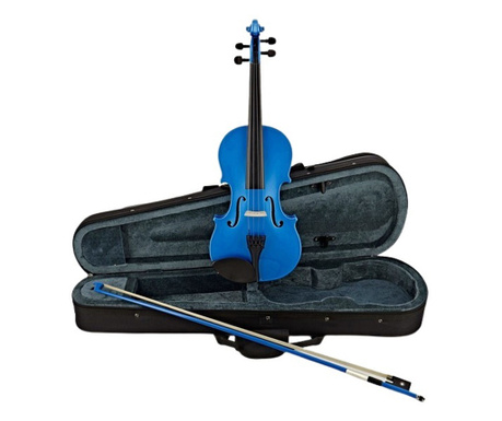 IdeallStore® klasszikus hegedű, 4/4-es méret, fa, kék, anyagból készült tok