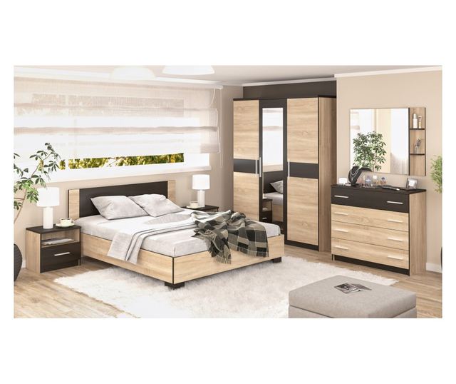 Set Dormitor Veronika, Sonoma/Wenge, Dulap 150 cm, Pat 160×200 cm