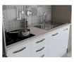 Bucatarie Alfa 180, cu vitrina, alb, blat termic travertin
