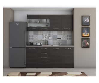 Bucatarie Alfa 180, cu vitrina, wenge, blat termic travertin