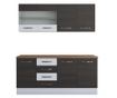 Bucatarie Alfa 180, cu vitrina, wenge/alb, blat termic nuc