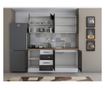 Bucatarie Alfa 180, cu vitrina, wenge/alb, blat termic nuc
