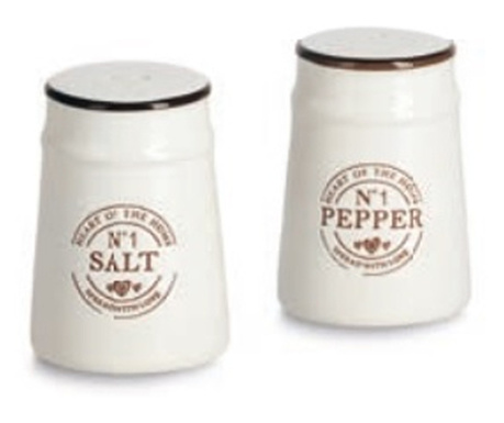 Set doua recipiente sare si pieper Zeller, ceramica, 6x8.8 cm, 100 ml, alb