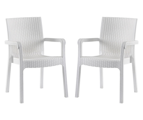 RAKI MARKIZ Set 2 scaune cu brate albe, plastic aspect ratan, 57х57хh87cm