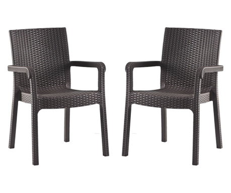 RAKI MARKIZ Set 2 scaune cu brate maro, plastic aspect ratan, 57х57хh87cm
