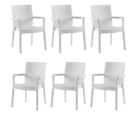 RAKI MARKIZ Set 6 scaune cu brate albe, plastic aspect ratan, 57х57хh87cm