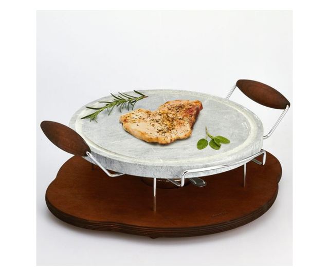 Кръгъл камък за готвене с дървена поставка и горелка, 30 см