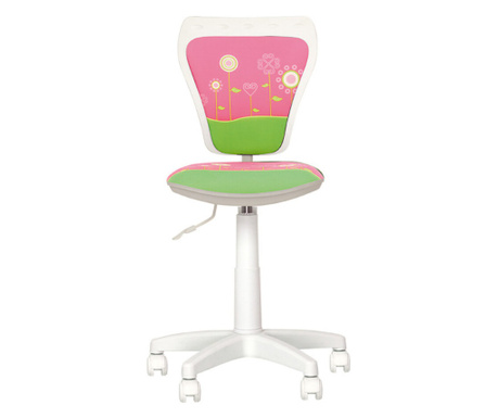 Scaun de birou pentru copii Ministyle Flowers, baza alba, roz, textil