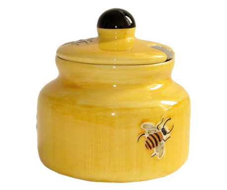Recipient ceramica pentru miere, model albine, galben