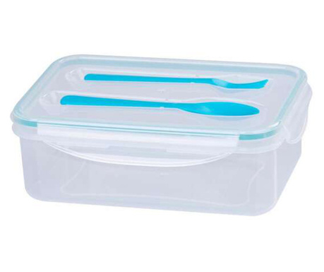 Cutie/caserola alimente, plastic, etansa, albastru, 1 compartiment, cu lingura si furculita, 1.5 L, 22x15.2x7.6 cm, MagicHome