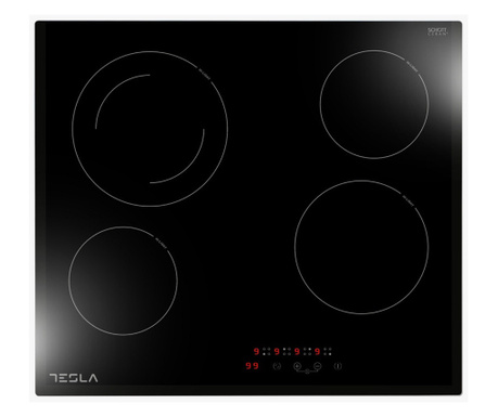 Керамичен плот за вграждане Tesla HV6410TB, 6500 W, 4 зони, 9 степени на мощност, Touch Screen, Защита от деца, Черен