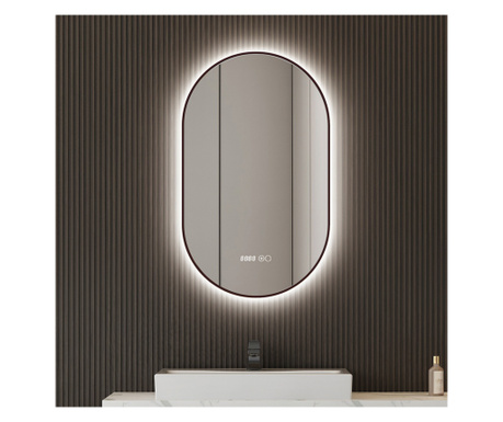 Oglinda cu iluminare LED, IP44, 60x120cm, D4236, Dezaburire, Touch, Ceas, rama neagra Aluminiu