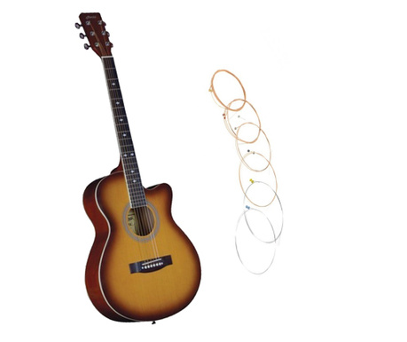 IdeallStore® klasszikus fa gitár, Orange Raven, 95 cm, Cutaway modell, narancs, húrokkal