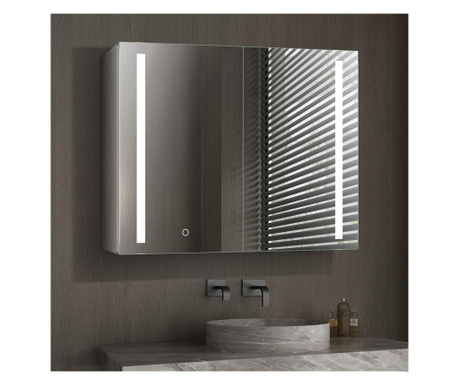 Oglinda baie cu dulap din Aluminiu, sistem iluminare LED, IP44, 80x70x15cm, D4214, Functie Dezaburire, Butoane Touch