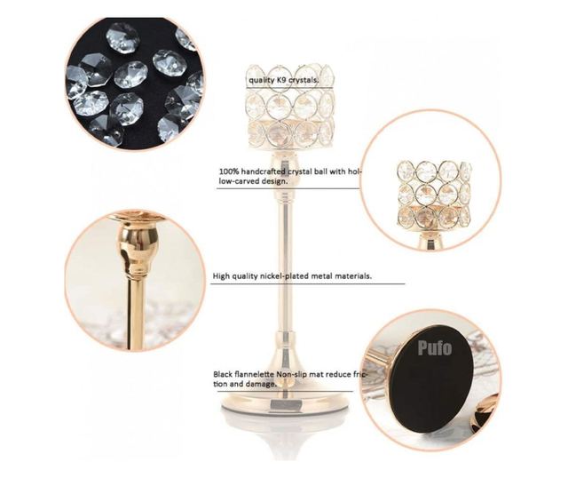 Suport elegant Pufo Gentle pentru lumanare, tip sfesnic, metalic, 29 x 8 cm, auriu