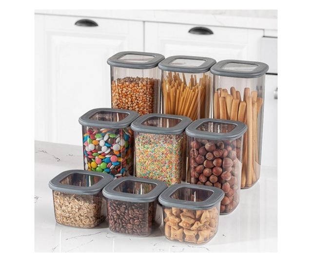 Hermia 964FRM1108 Cutie depozitare, plastic, 1.75l/1.2l/0.550l, 9buc, transparentă