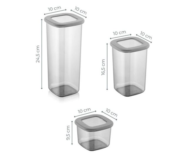 Hermia 964FRM1108 Cutie depozitare, plastic, 1.75l/1.2l/0.550l, 9buc, transparentă