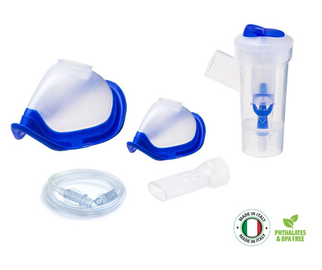 Kit accesorii Flaem RF7 Dual Speed pentru aparate de aerosoli, masca copii si adulti, pahar de nebulizare, piesa bucala, furtun