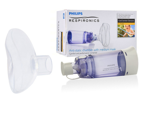 Set Camera de inhalare 1- 5 ani Philips Respironics Optichamber Diamond, cu masca M compatibila, din silicon