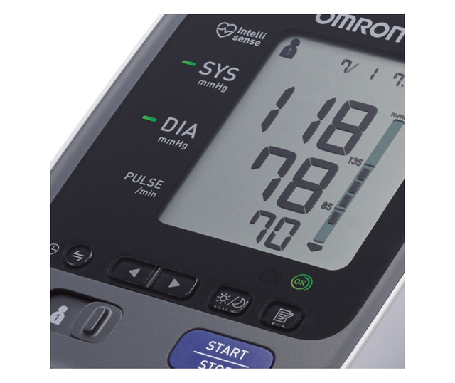 Monitor automat de tensiune arterială Omron M7 Intelli, afișaj dublu, mediere, Bluetooth, memorie 100 de măsurători pentru 2 uti