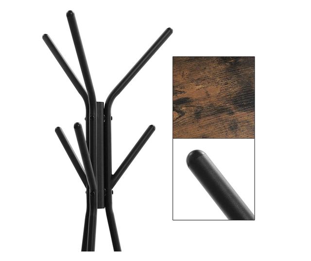 Věšák na kabáty, Songmics, 6 háčků, 2 police, kov, černý, 49x49x179 cm