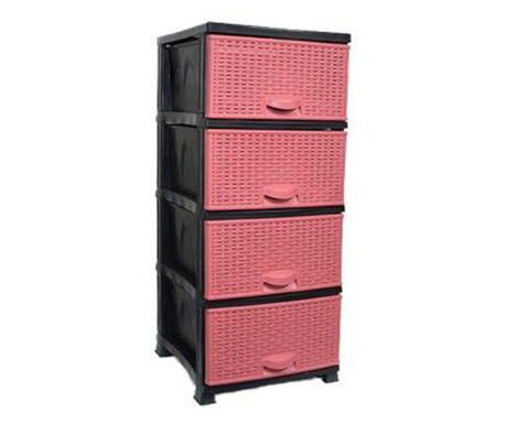 Rattan szekrény tároláshoz, rózsaszín műanyag, 4 fiók