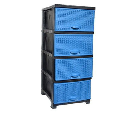Rattan szekrény tároláshoz, kék műanyag, 4 fiók