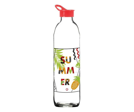 Sticla pentru apa Pufo Summer din sticla cu capac, pentru apa, limonada sau suc, 1 L, transparent