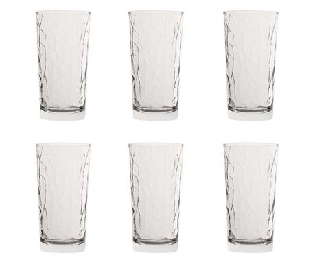 Комплект чаши Uniglass, 6 бр, Декоративни орнаменти, Стъкло, 6x13 см, 245 мл, Прозрачен