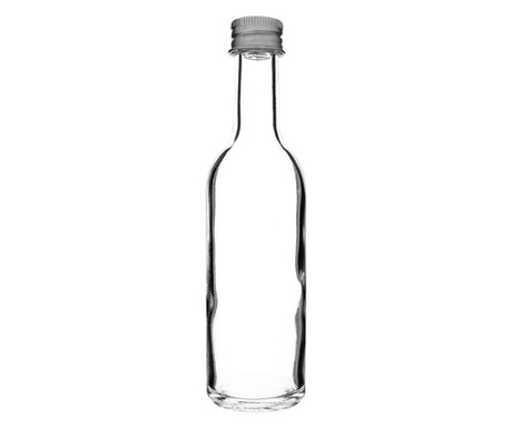 Стъклена бутилка, Стъкло, Метал, 3.5x14.5 см, 50 мл, Прозрачен/Сребрист