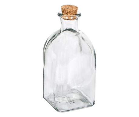 Стъклена бутилка, Коркова тапа, Стъкло, 6x6x14,5 cм, 250 мл, Прозрачен